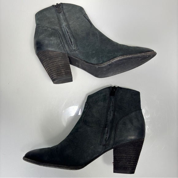 Frye Black Nubuck Leather Stacked Heel Reed Western Booties Size 8.5 - Picture 8 of 11